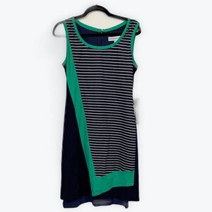 DONNA DEGNAN Navy, White & Green Sleeveless Sheath Dress Size 10